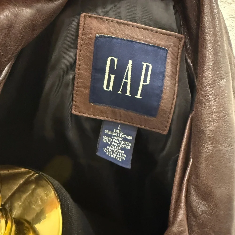 Gap Vintage Car Coat 303039 Dark Brown Genuine Leather Jacket Mens Large